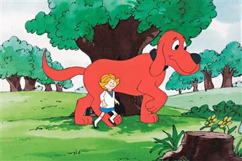 (NORMAN BRIDWELL / ANIMATION) Clifford the Big Red Dog animation cel setup.
